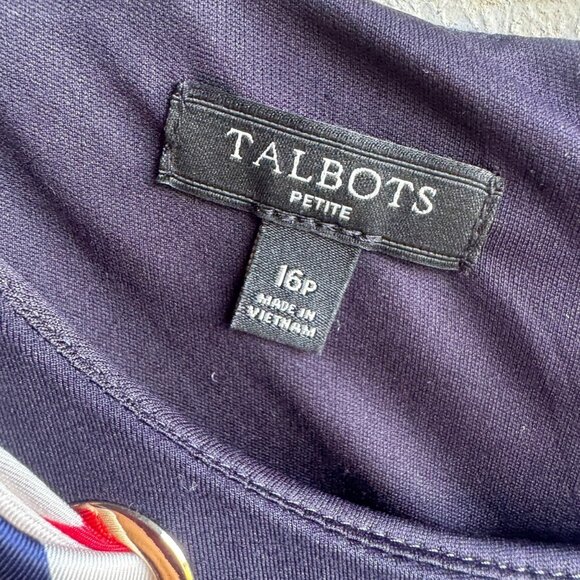 Talbots 3/4 Sleeve Scarf Tie Neckline Navy Blue Fit & Flare Dress Size 16 Petite - Picture 3 of 8